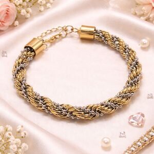 Chunky Two Tone Rope and Bead Twisted Bracelet